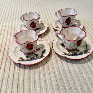 4 Luncheon Snack Plate & 6 Cup Set Made In ITALY Hand Painted Ceramic Vintage